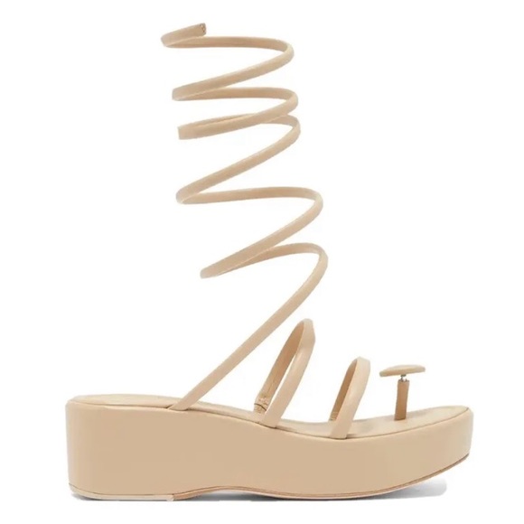 NIB Cult Gaia Alba Sand Leather Coil Wrap Platform Wedge Sandals Pumps 36 6 $498 - Picture 3 of 12